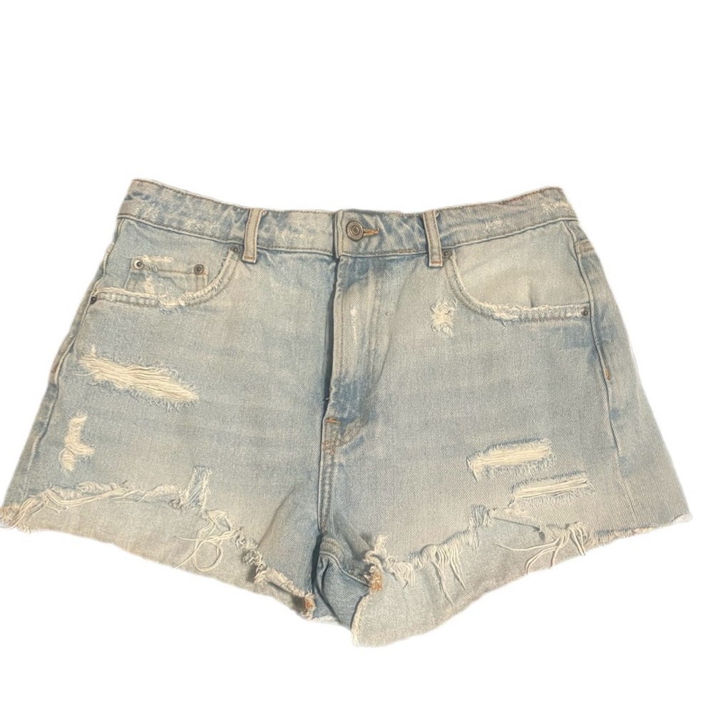 Zara Light Blue Ripped Jean Shorts